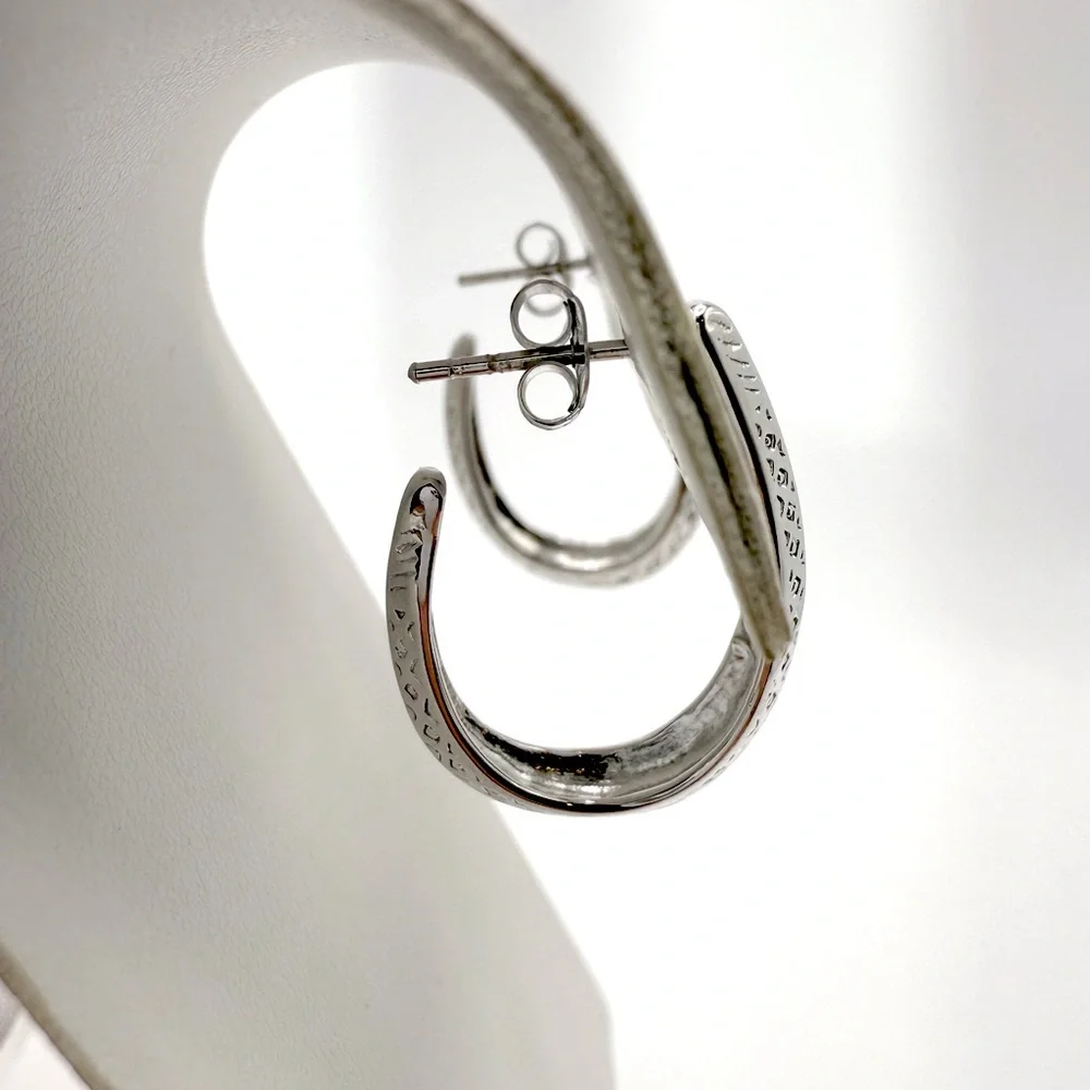 .925 Sterling Silver Design Post Hoop Earrings - Picture 9 of 16